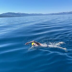 Ryan Stille swimming across Lake Tahoe